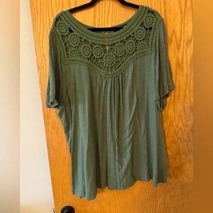 Green Crochet Yoke Women's Top